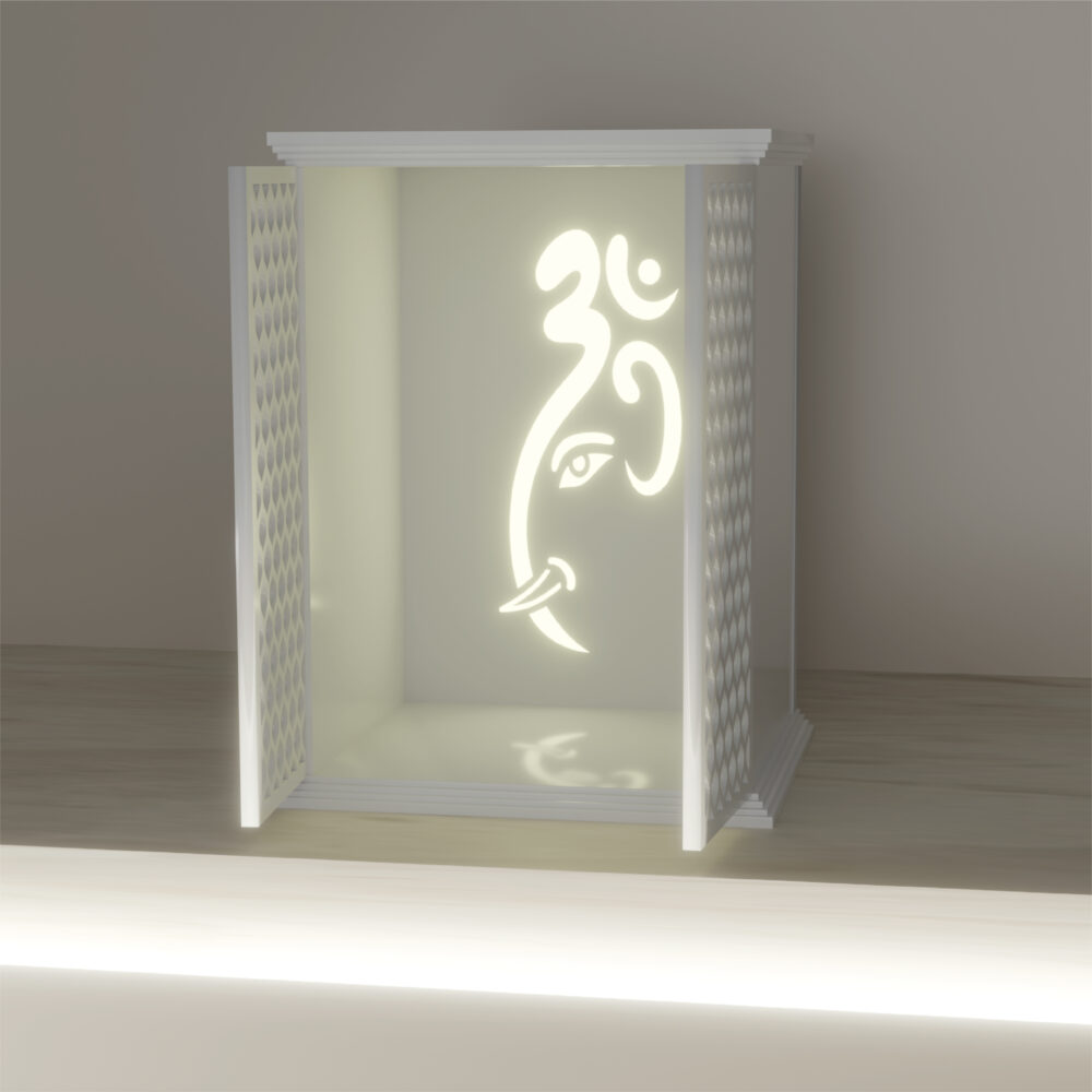 Backlit Table Top Mandir - Solid Surface